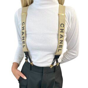 CHANEL Vintage 1994 CC Logo Letter Suspender Belt Black White Cotton [106441]